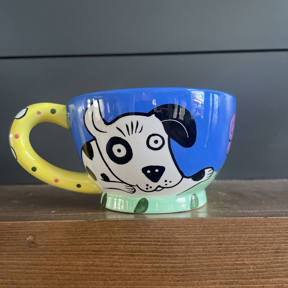 Happy Dog & Cat Chaleur By Karen Gelff Coffee Mug Teacup 2 Dogs Grannycore 🐶